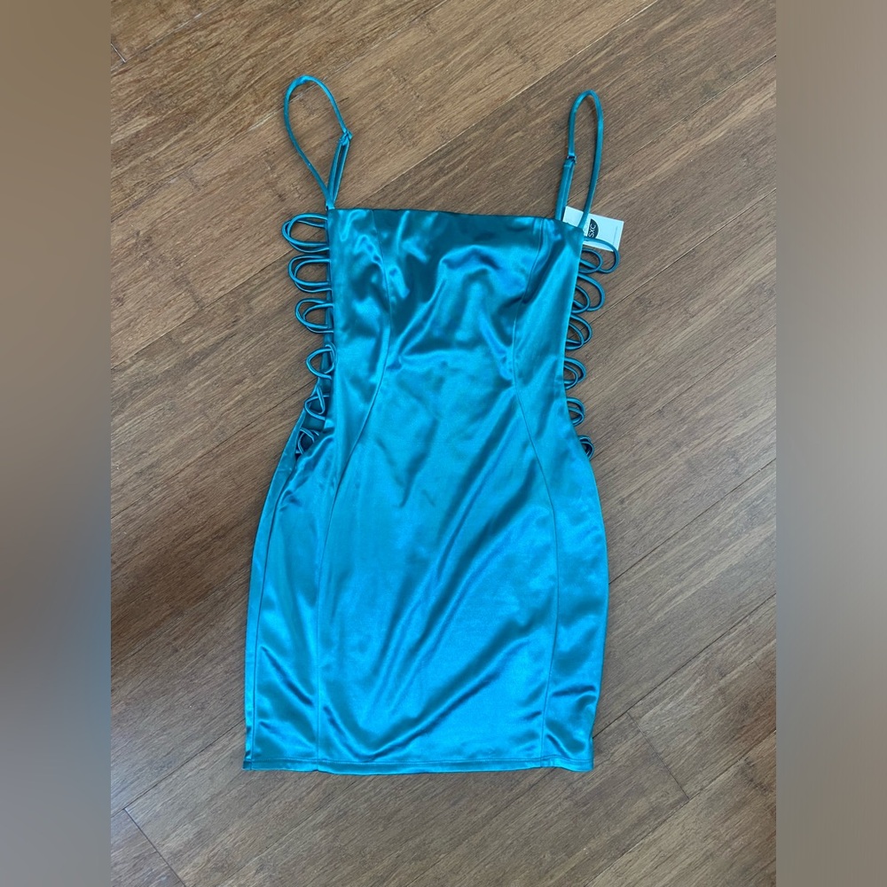 green mini dress with side cutouts NWT